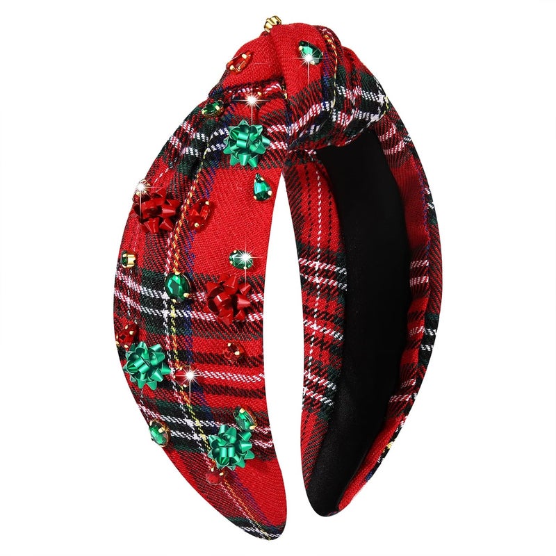Christmas Headband for Women Christmas Tree Bow Snowflake Knotted Headband Jeweled Crystal Xmas Head Band Xmas Decorations Gifts